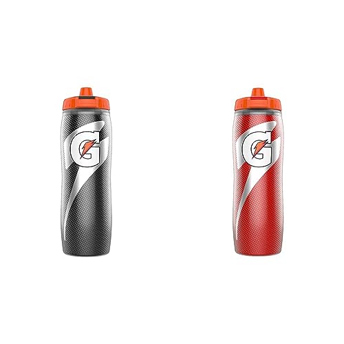 Gatorade Insulated Plastic Squeeze Bottles For Sports, Black and Red, 30oz
