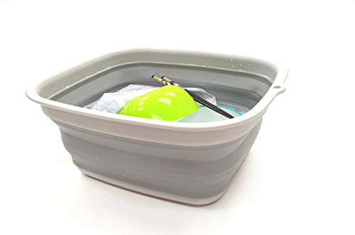 SAMMART 7.7L (2 Gallon) Collapsible Tub - Foldable Dish Tub - Portable Washing Basin - Space Saving Plastic Washtub (Grey, S) - color: Gray, size: Small