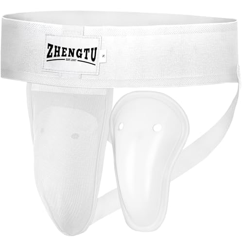 Groin Protector Cup Men, Boys Youth | TPE shell with silicone cushioning, for boxing kickboxing MMA, Muay Thai, karate, BJJ, soccer, baseball, removable cup - color: White, size: Small