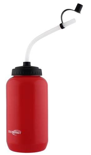 Squeezable Water Bottle Bendable Long Straw - LDPE BPA Free Plastic - Hydration for Baseball Hockey Gym MMA Yoga Boxing Cycling Softball Football Lacrosse (35.5 Oz.) - style: Red