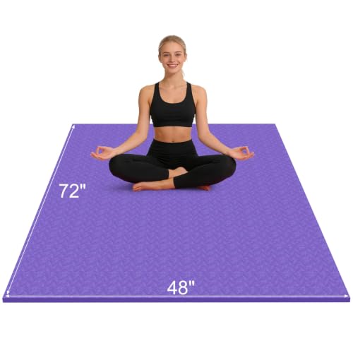 RINREA 72"x48" Extra Wide Yoga Mat, 8mm Thick Exercise Mat for Home Gym - color: Purple