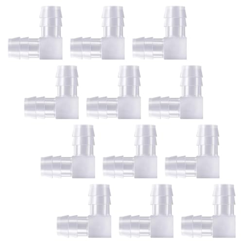 GSHLLO 12 Pcs 3/8 Inch Plastic Hose Barbs 90 Degree Hose Barb Elbow L Tube Connector 2 Way Equal Adapter Barbed Joint Adapter Right Angle Tube Fitting for Boat Aquarium