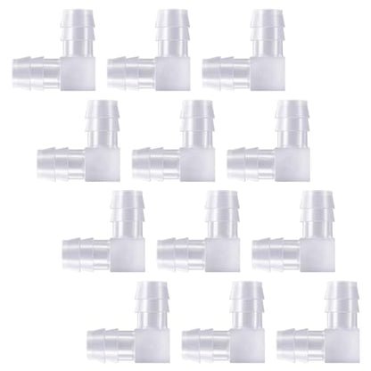 GSHLLO 12 Pcs 3/8 Inch Plastic Hose Barbs 90 Degree Hose Barb Elbow L Tube Connector 2 Way Equal Adapter Barbed Joint Adapter Right Angle Tube Fitting for Boat Aquarium