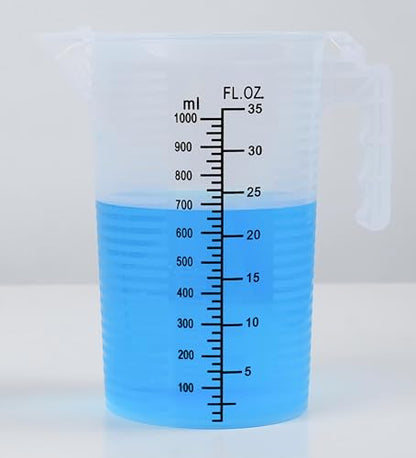Measuring cups 35oz (1000 mL), Plastic, Multipurpose - Great for Chemicals, Oil, Pool and Gardening - Ounce (oz) and Milliliter (mL)