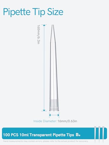 Pipette Tips 10mL 100pcs,1ml Universal Pipetting Tips, DNase/RNase Free and Pyrogen Free, Low Retention, Laboratory Liquid Handling, Autoclavable, Polypropylene (PP)
