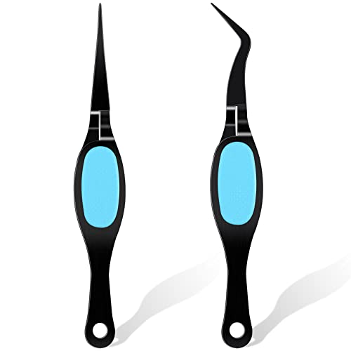 Chumia Craft Tweezer Reverse Tweezers Crossing Lock Stainless Soft Grip Tool Precision Curved Bent Straight Fine Tip Tool for Craft Jewelry Scrapbooking Beading Electronic Laboratory(Black and Blue)