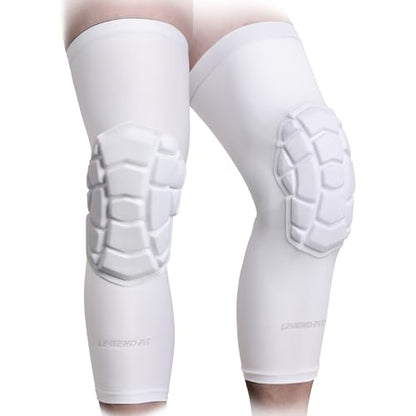 Wrestling Long Knee Pads Compression Leg Sleeves - color: White, size: X-Small