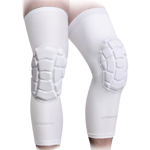 Wrestling Long Knee Pads Compression Leg Sleeves - color: White, size: Large