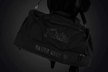 Fairtex BAG2 Gym Bag, Muay Thai MMA Kickboxing Boxing Gear Duffel Storage | Weather-resistant nylon satin build. Multi-sized pockets store shin guards, apparel, and mitts for athletic workouts