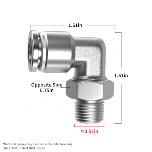 PNEUMATIC 304 Stainless Steel Male Elbow 1/2 Inch Tube OD x 1/4 Inch NPT Thread 90 Push to Connect Tube Fitting (Pack of 2) - size: 1/2"OD x 1/4"NPT