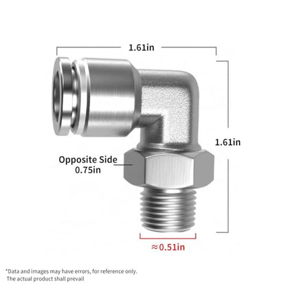 PNEUMATIC 304 Stainless Steel Male Elbow 1/2 Inch Tube OD x 1/4 Inch NPT Thread 90 Push to Connect Tube Fitting (Pack of 2) - size: 1/2"OD x 1/4"NPT