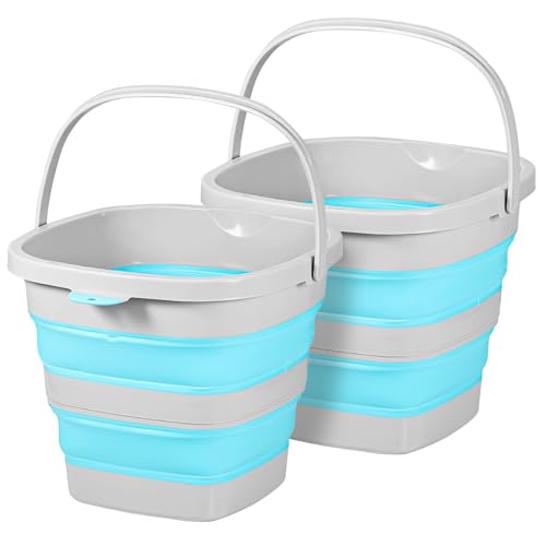 2 Pack 2.6 Gallon(10L) Collapsible Plastic Buckets with Handle Compact Cleaning Square Storage Bucket Portable Water Tub Outdoor Water Pail for Garden Hiking Fishing Camping (Blue) - color: Blue