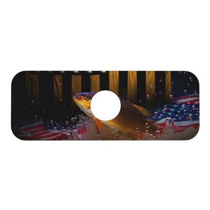 Wood American Flag Fish Kitchen sink faucet pad, strong water absorption, anti slip, easy to clean, very suitable for splash and drip prevention, suitable for kitchens and bathrooms