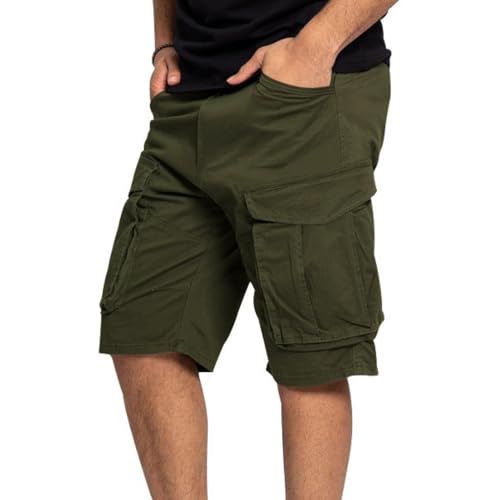 Twill Cargo Shorts for Men 2025 Summer Casual Elastic Waist Drawstring Baggy Stretch Workout Shorts with Pockets Army Green S