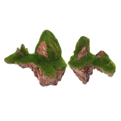 Yardwe 2Pcs Floating Aquarium Decoration Set with Suction Cup Resin Moss Rockery for Fish Tank Landscaping Suspended Underwater Scenic Ornaments for Stress-Free Aquatic Habitat