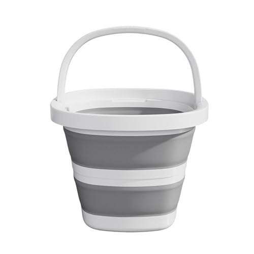 Folding Bucket, Water Bucket, 5L, 10L, Thick, Multi-Functional, Convenient, Foot Bath, Square, Stylish, Camping, Laundry, car wash, Foot Bath, Fishing (Grey-5L)