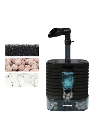 Aquarium Filter Sponge Filter, Submersible Fish Tank Filters Built-in Fluidized Bed and Bio Balls, Aquarium Air Driven Filter with Airline Tubing for 10-30 Gallon Fish Tanks
