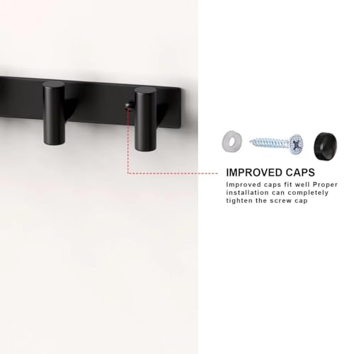 PMMASTO 5 T-Shaped Wall Hooks, Black Stainless Steel Coat Rack Rail, 1 Pack - color: Black, size: 5 "T" Hooks, 1PACK