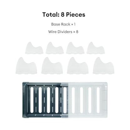 Pot Lids Organizer Rack for Cabinet and Countertop - 8+ Pan Lids and Bakeware Organizer Rack Holder, Expandable 13" to 22" with 8 Dividers, Base for Lids, Bakeware, Cookware Storage, Dark Grey