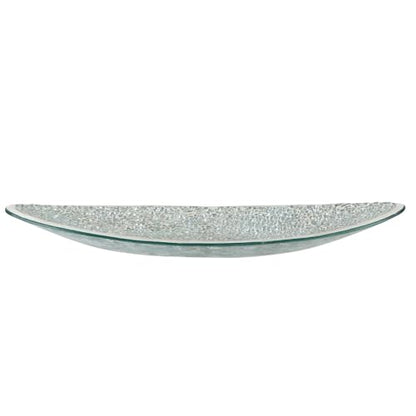 Small Glass Mosaic Decorative Silver Boat Shaped Tray, Living Room Table Centerpiece Bowl, Home Decor Accent Plate for Orbs, Candles, Potpourri