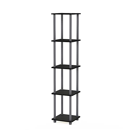 FURINNO Turn-N-Tube 5-Tier Corner Square Rack Display Shelf, Round, Black/Grey