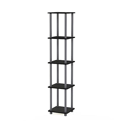 FURINNO Turn-N-Tube 5-Tier Corner Square Rack Display Shelf, Round, Black/Grey