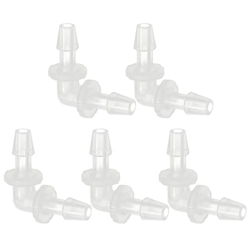 PATIKIL 3/16" Plastic Hose Barb 90 Degree Elbow, 5 Pack L-Barb Fittings 2 Way Equal Barbed Joint Connector Splicer Mender Hose Adapter Union Adapter for Aquarium Fuel Gas Liquid Air