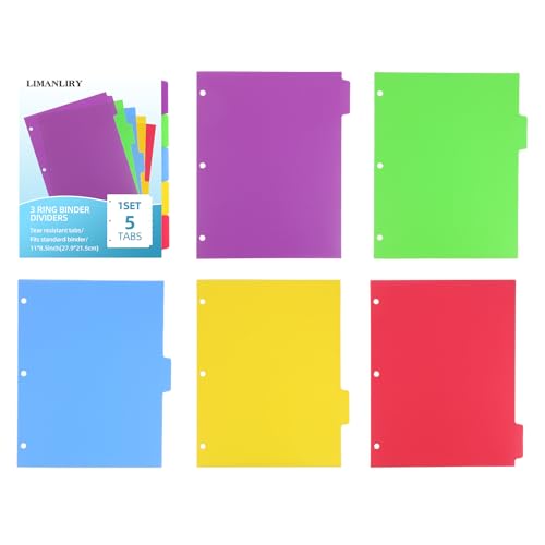 3 Sets Colorful Binder Dividers with Tabs,Plastic Index with 5 Tabs,Big Tab Dividers for 3 Ring Binder - style: 3 SETS 5 TAB
