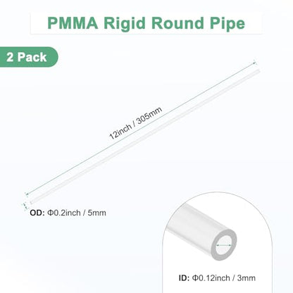 M METERXITY 2-Pack Clear Rigid Acrylic Pipe, 3mm[0.12"] ID x 5mm[0.2"] OD Plastic Round Tube for Water Cooling System/Lamps/Fountains/Aquariums/Display Stand, Acrylic Tubing [305mm/12IN] - size: 3mm ID x 5mm OD