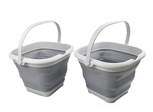 SAMMART 8.5L (2.2 Gallon) Collapsible Square Handy Bucket/Foldable SquareWater Pail/Portable Tub with Handle. Size 31cm (Square) (Grey (Set of 2)) - color: Grey (Set of 2)
