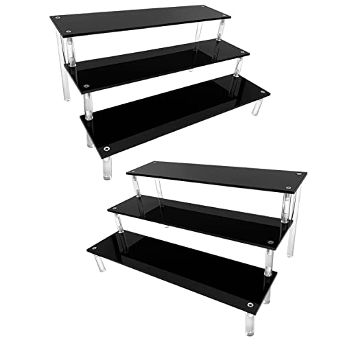 Acrylic Riser, Black Display Risers Stand Large Collection Organizer Shelf for Cupcake Food Desserts Holder Cosmetic Products Tabletop Use and More (12 X 8 X 6 Inch) (2 Packs Black)