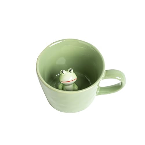 DIHOclub Frog Coffee Cup Hidden 3D Animal Inside Mug,Garden series Handmade Figurine Mugs 12OZ(Green) - color: Green Frog