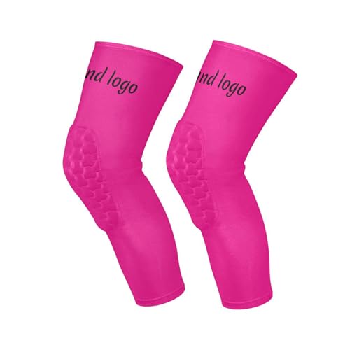 Custom Logo and Name Text Deep Pink Sports Knee Pads Youth Volleyball Basketball Knee Pads Long Leg Sleeves Braces Compression Wrestling Knee Pads,Youth/Kids & Adult Sizes - color: Custom Deep Pink