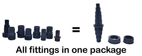 Pond Tubing Pump Fitting, 30 Configurations, Works with Most Pumps, Fish Safe, Black