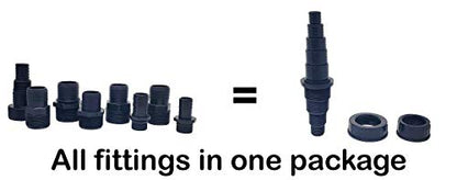 Pond Tubing Pump Fitting, 30 Configurations, Works with Most Pumps, Fish Safe, Black