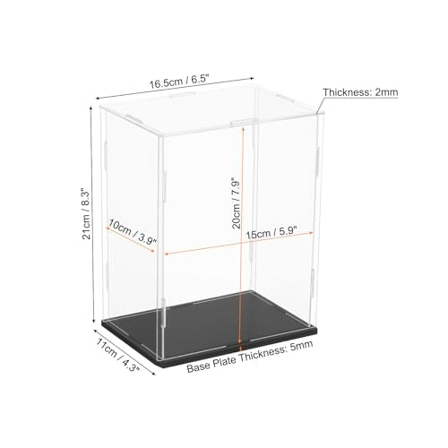 uxcell Acrylic Clear Display Case for Collectibles Self-Assemble Display Boxes, Black Base Dustproof Countertop Storage Box for Collectibles Action Figures, 5.9 x 3.9 x 7.9 Inch - size: 5.9 x 3.9 x 7.9 Inch