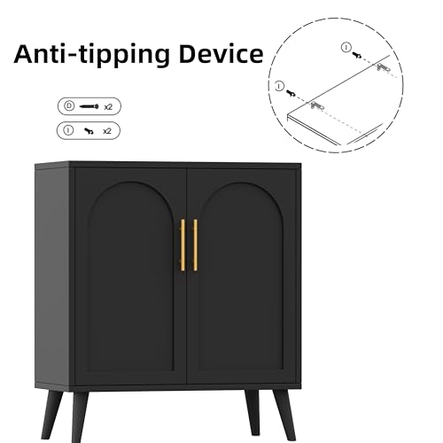 15.7" D Black Buffet Cabinet with Storage, Accent Buffet Sideboard with Adjustable Shelf and Solid Wood Legs, Modern Floor Storage Cabinet for Kitchen, Living Room, Black