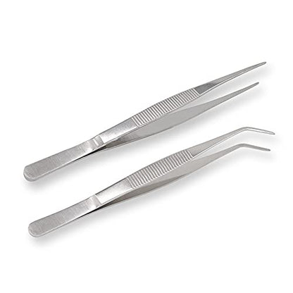 7 Inch Stainless Steel Tweezers with Straight and Curved Serrated Tip Multipurpose Forceps for Craft Repairing 2 Pack - size: 7 Inch