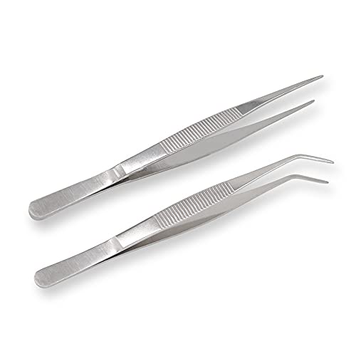 7 Inch Stainless Steel Tweezers with Straight and Curved Serrated Tip Multipurpose Forceps for Craft Repairing 2 Pack - size: 7 Inch