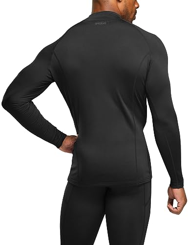 TSLA Men's Thermal Long Sleeve Compression Shirts, Mock/Turtleneck Winter Sports Running Base Layer Top - color: Mock Neck Black, size: Small