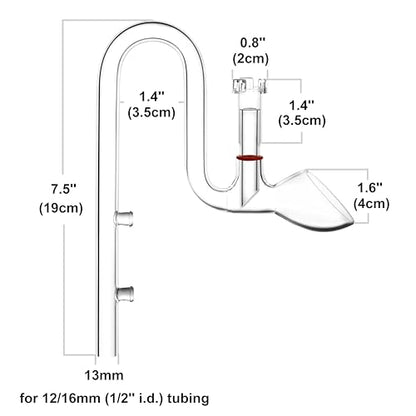 Glass Lily Pipe Outflow with Surface Skimmer for Planted Tank Aquarium (13mm for 12/16mm (1/2'' i.d.) tubing) - size: 13mm for 12/16mm (1/2'' i.d.) tubing