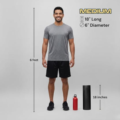 Foam Roller for Muscle Massage, Stiff Back Pain Relief, Physical Therapy, Deep Tissue, Exercise Equipment for Home Gym, Stress, Yoga, Pilates for the fit Citizen (Black, Medium 18 x 6 Inches) - size: Medium 18 x 6 Inch