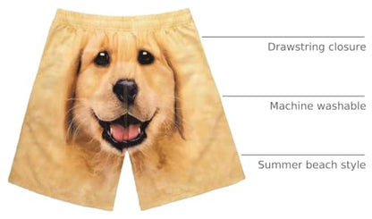 Ctreela Men's Funny Dog 3D Graphic Yellow Loose Fit Summer Beach Shorts - color: Khaki, size: X-Large