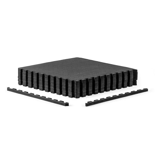 CAP Puzzle Exercise Mats | 1/2” Thick EVA Interlocking Foam Tiles for Home Gym Flooring | Multiple Options - color: Pebble - Black, style: 6 Tiles (24 SQ FT)