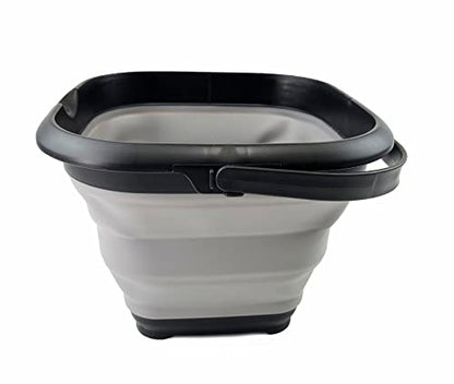 SAMMART 8.5L (2.2 Gallon) Collapsible Square Handy Bucket/Foldable SquareWater Pail/Portable Tub with Handle. Size 31cm (Square) (Black/Alloy Grey) - color: Black/Alloy Grey