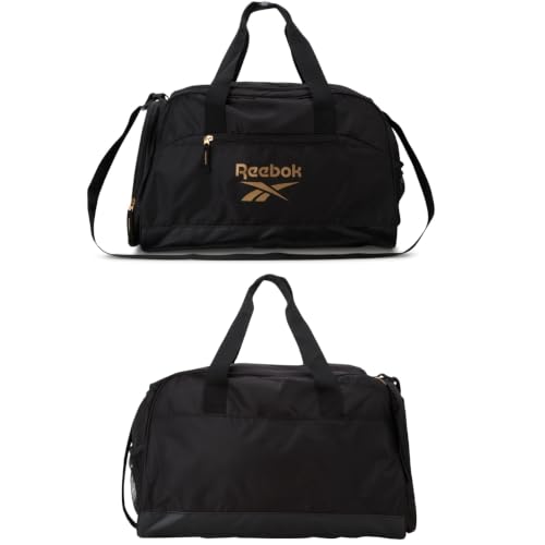 Reebok Lightweight Unisex Carry On Gym Duffle Bag for Men & Women, Sports - color: Hamilton Black With Gold Logo