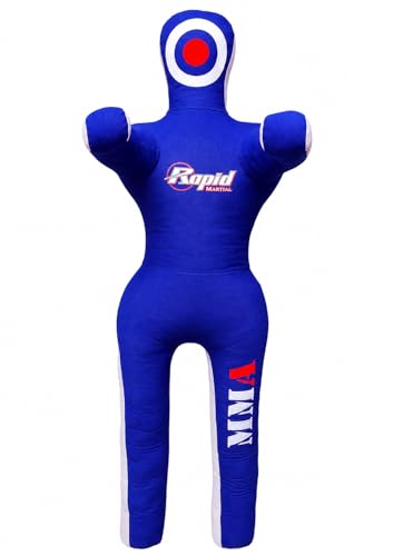 Grappling Dummy for MMA, BJJ & Wrestling – 5FT/6FT Unfilled Training Dummy with Moveable Arms & Legs for Judo & Throw Practice - color: Blue-White-Stand, size: 5 ft-60 inch