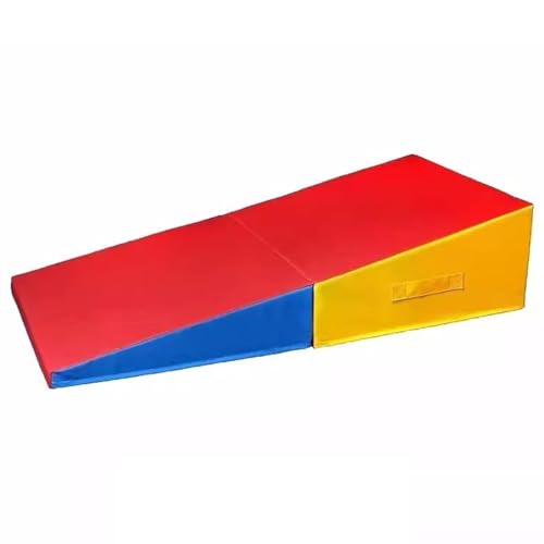 LICOME Folding Incline Gym Mat Tumbling Cheese Wedge Design for Gymnastics, Martial Arts, Dance, Yoga And Stretch Training，After It Can Be Used As A Jumping Box - color: Red Blue Yellow, size: 83x60x35cm