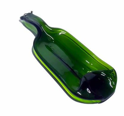 Moss Green Wine Bottle Stick Incense Burner Candle Holder or Serving Platter