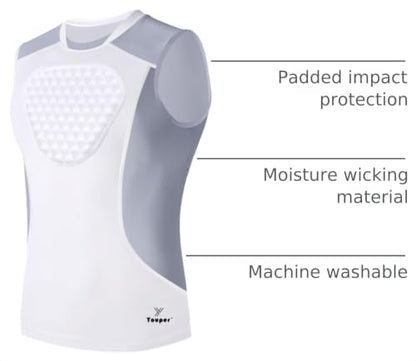 Youper Youth Baseball Chest Protector Shirt, Padded Heart-Guard/Sternum Protection for T-Ball, Football & Softball - size: Large, style: White Grey